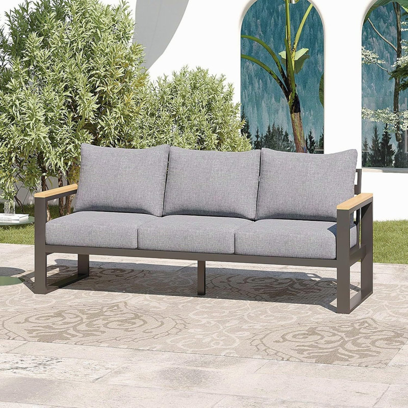 Mobilier d'extérieur en aluminium pour patio, canapé 3 places, Gris
