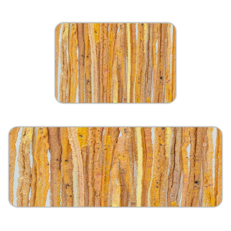 Orange Textured Stripe, 2 Pcs Non Slip Kitchen Mats