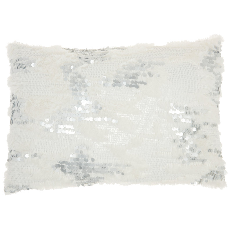 White Faux Fur and Sequins 20" x 20" Throw Pillow