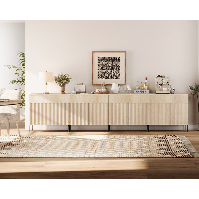 Buffet en bois rosé de 126 po Union avec portes et tiroirs, armoire de rangement moderne large 4-en-1 pour cuisine, salle à manger