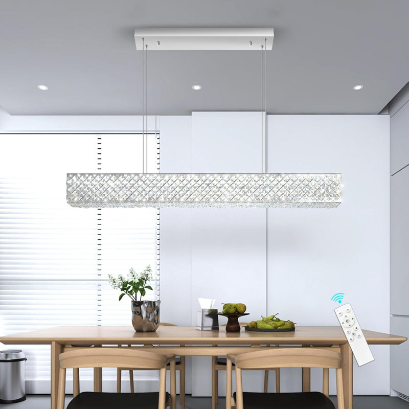 Glam Rectangular Dimmable Led Crystal Chandelier, Silver