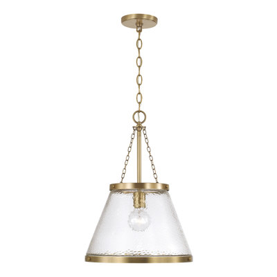 Luminaire suspendu conique en laiton vieilli l 14,5 po x H 20,25 po avec verre martelé organique