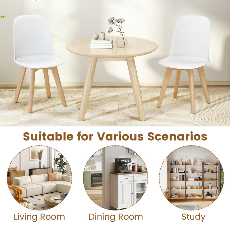  Ensemble de 2 chaises de cuisine modernes sans accoudoirs, capacité de charge de 330 lb, blanc, 2, Blanc