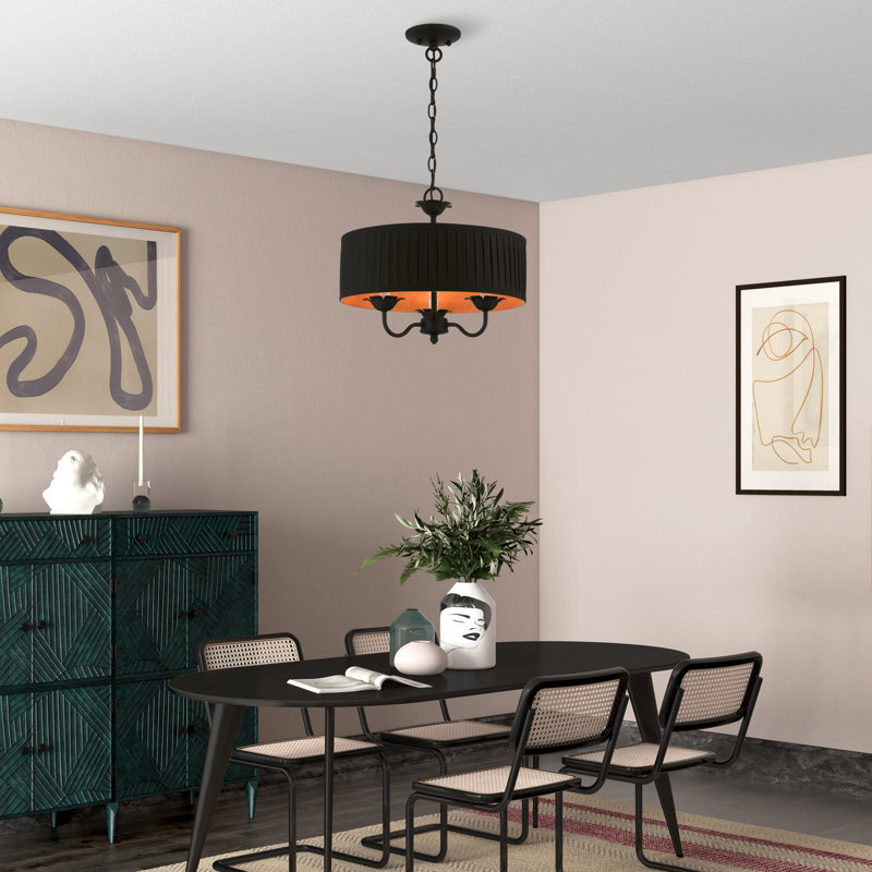 Lustre suspendu en laiton antique 3 lumières, Noir