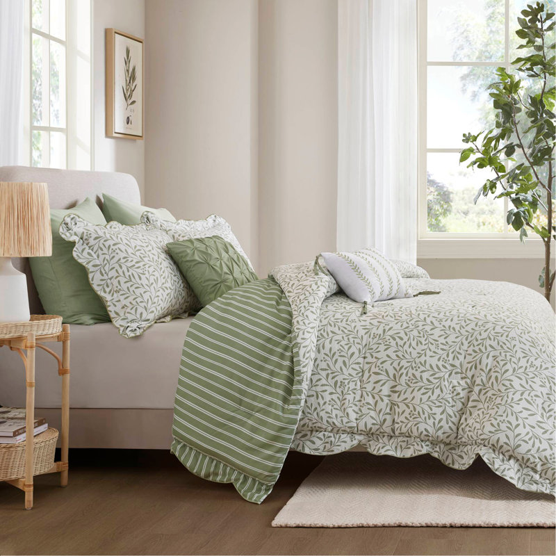 Ensemble d'édredon 5 pièces 5 pièces, Édredon de grand lit + 4 pièces additionnelles, Vert sauge