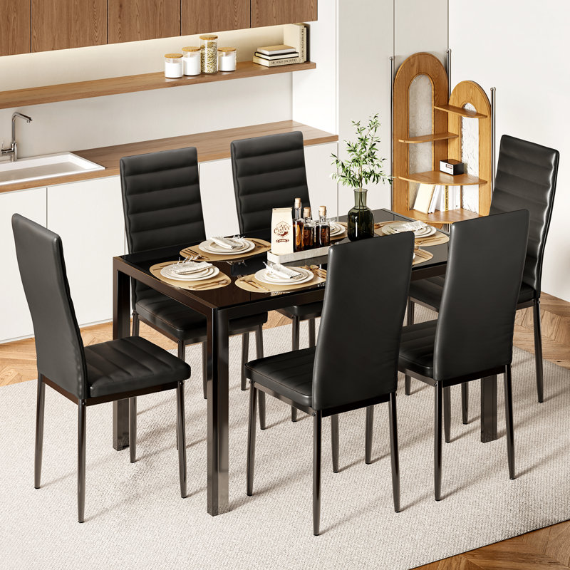 Ensemble repas 5 pièces Jehias, Noir, 7 pièces : table, 6 chaises