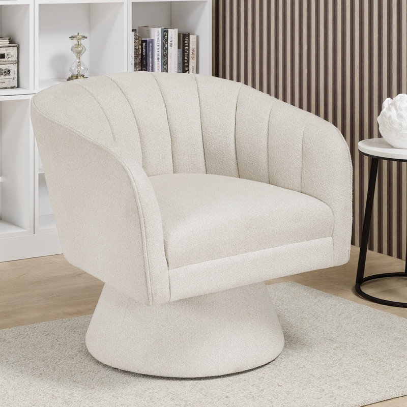 Fauteuil d'appoint pivotant avec cadre en bois massif Boucle, Beige