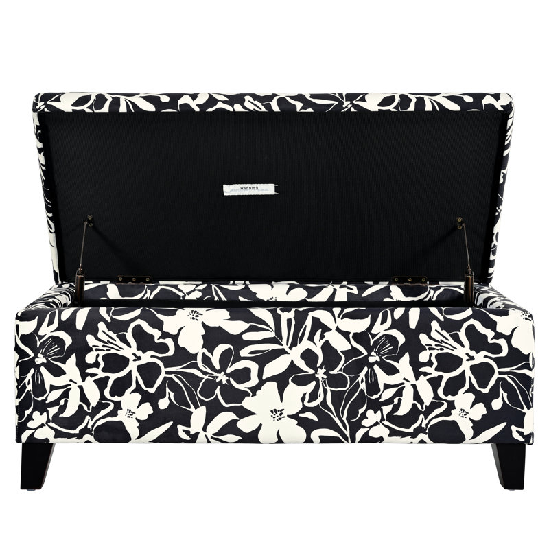 Luxury Storage Ottoman with Floral Patterned Fabric, Soft-Close Hinges, Multi-Functional Footrest & Seat for Living Room, Bedroom - Hidden Compartment for Blankets/Pillows