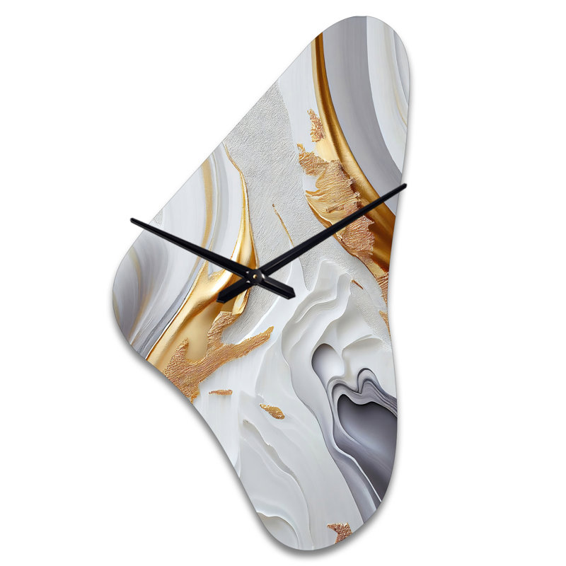 Horloge murale asymétrique en métal blanc et doré, Médium