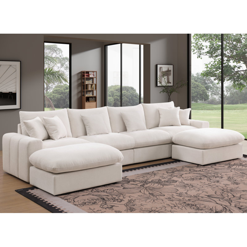 Canapé modulaire en U de 144 po avec 2 repose-pieds Aveline, Beige