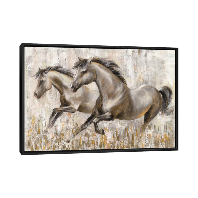 «Running Horses» par Silvia Vassileva - reproduction d'art, Pas de tapis, H 18 po x l 26 po x P 1,5 po, Black Framed