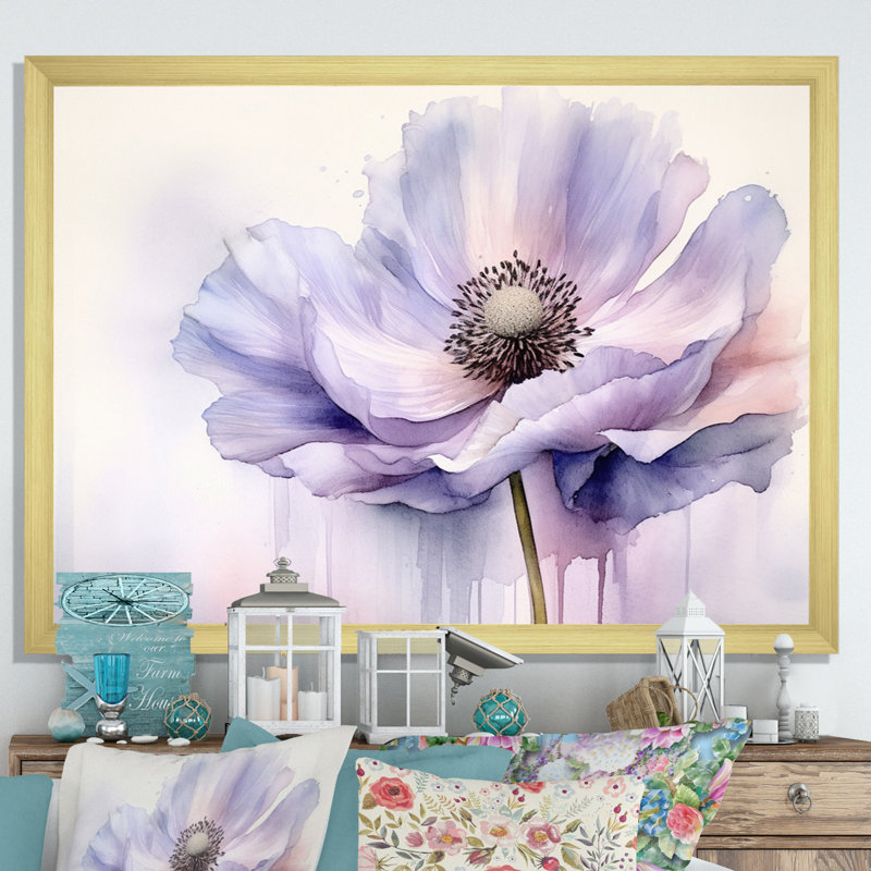 Pivoine mauve sur toile, Cadre photo doré simple, H 16 po x l 32 po x P 1 po