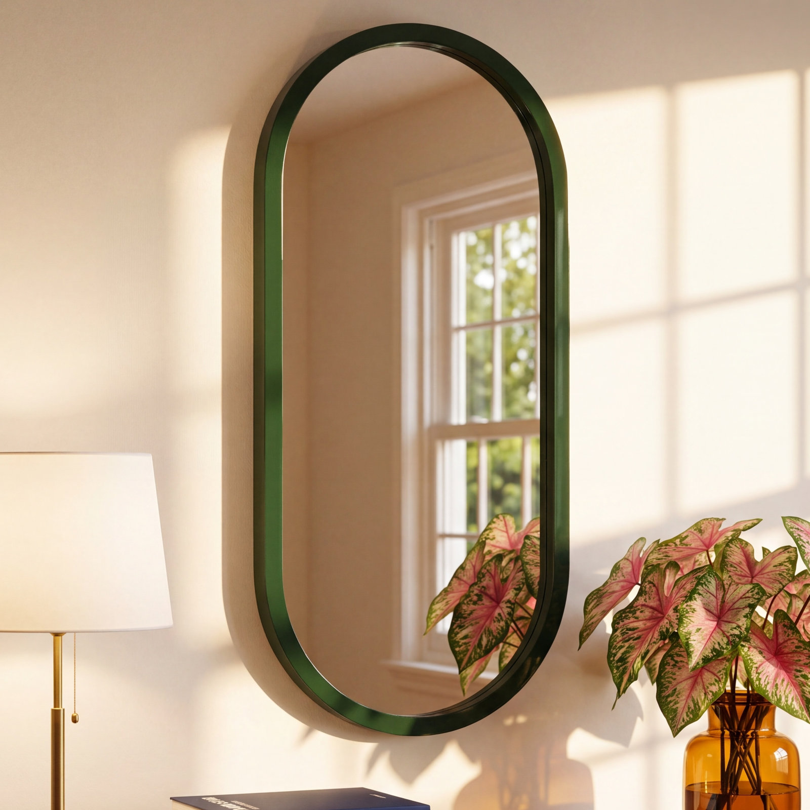 Osman Glossy Intense Rust Wall Mirror, Green