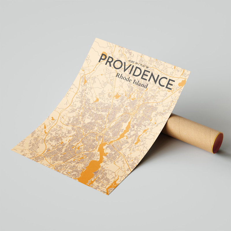 Providence, carte de la ville, impression, H 24 po x l 18 po, Orange / or pâle