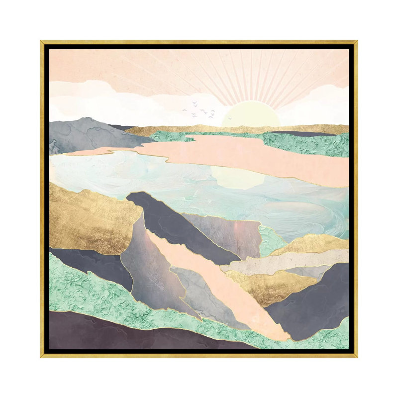Sunrise Beach - impression d'art graphique, Pas de tapis, H 26 po x l 26 po x P 1,5 po, Toile encadrée d'or