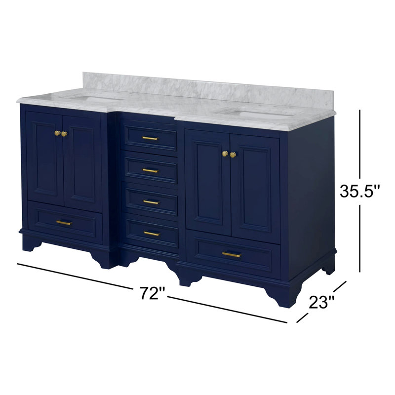 Loughlam 72'' Double Bathroom Vanity with Top, Royal Blue, Carrara Marble