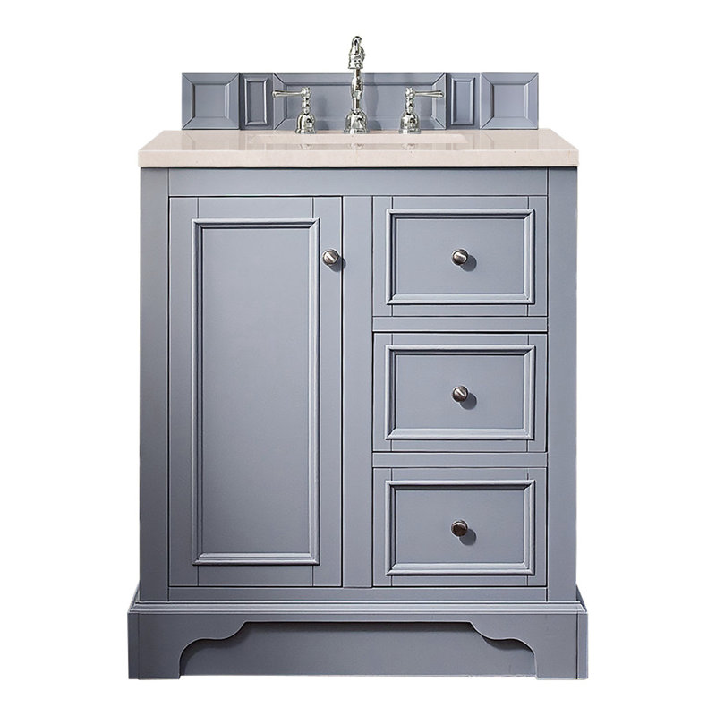 De Soto 31.3'' W Single Vanity, Bright White, Ethereal Noctis Quartz, 8" Widespread