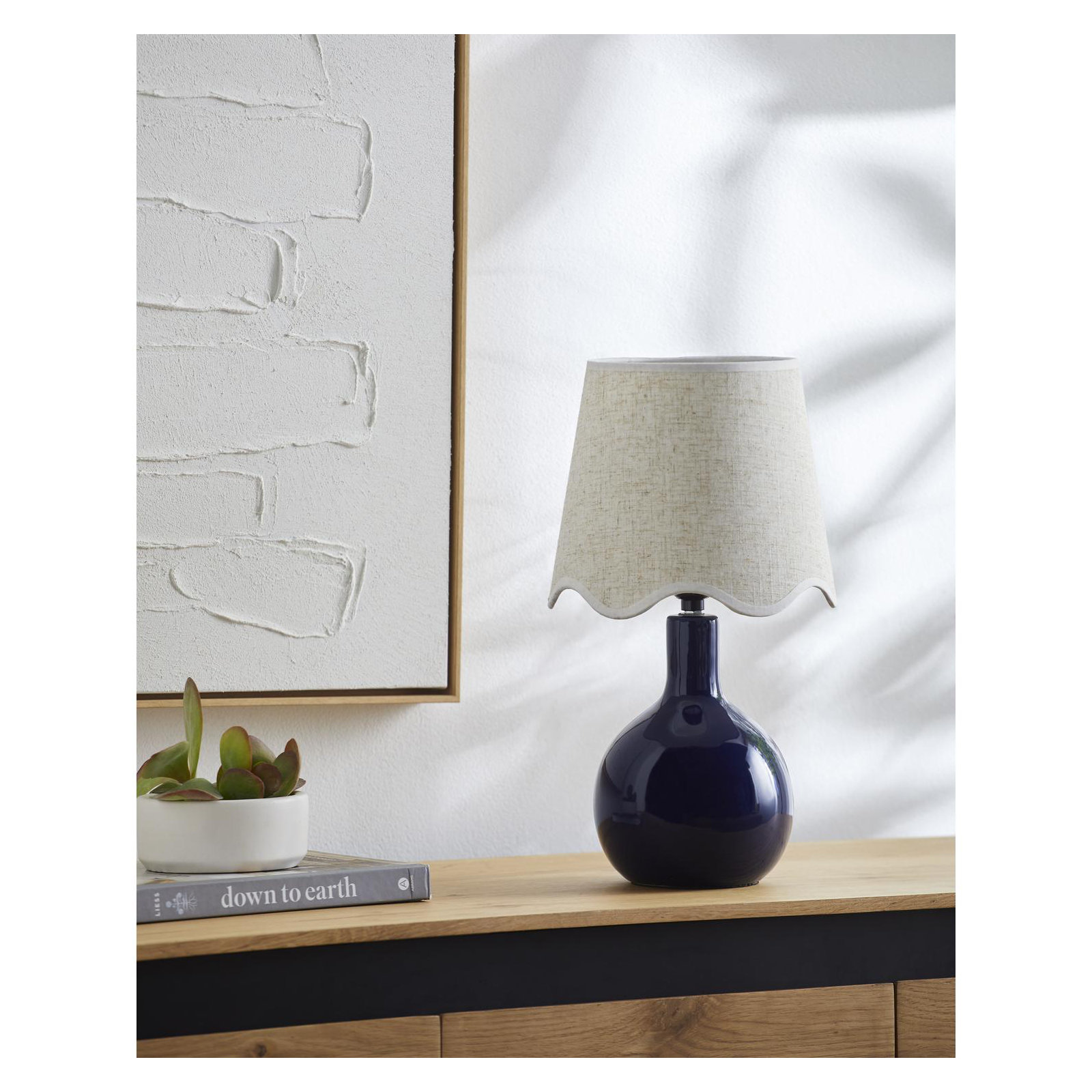 Maura Accent Table Lamp, Navy, Beige, 15"H x 9"W x 9"D
