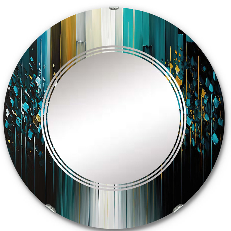 Ocko - Abstrait géométrique noir et vert II - miroir mural géométrique moderne, 24 po x 24 po