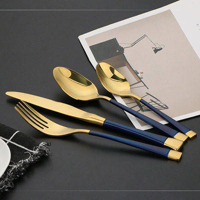 Gold Flatware Set 24-Piece Stainless Steel Kitchen Utensil Service For 6 Tableware Cutlery Set