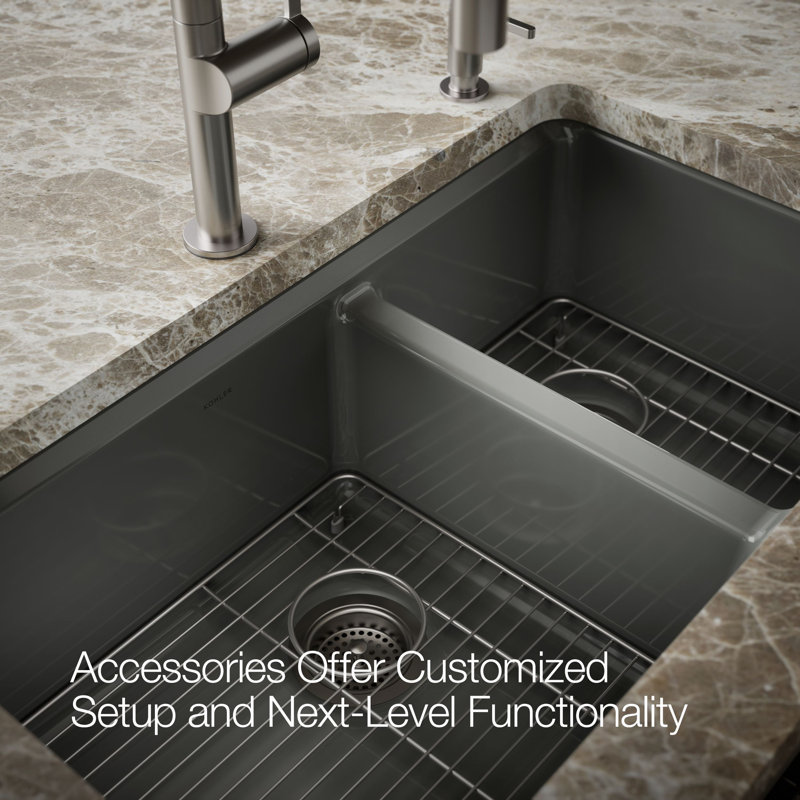 Riverby 33" Enameled Cast Iron Undermount Double Basin Kitchen Sink, Thunder Gray