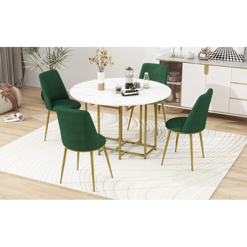 Ensemble de table de salle à manger extensible 5 pièces pour petits espaces avec plateau doré et structure dorée TopMAX, Doré