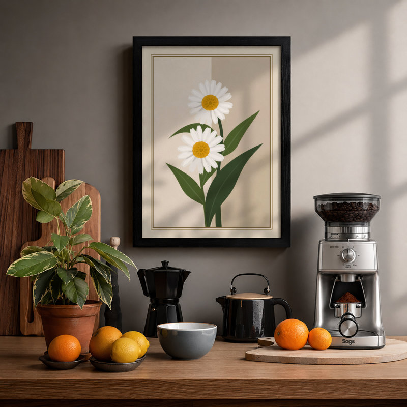 Simple Daisies Botanical - Framed Print, A2 - 59.4 x 42.0 cm, Black