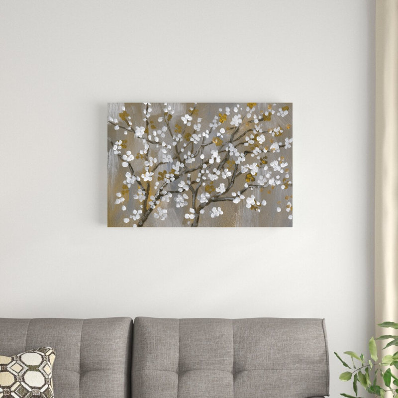 Fleurs peintes en blanc et brun, H 20 po x l 30 po