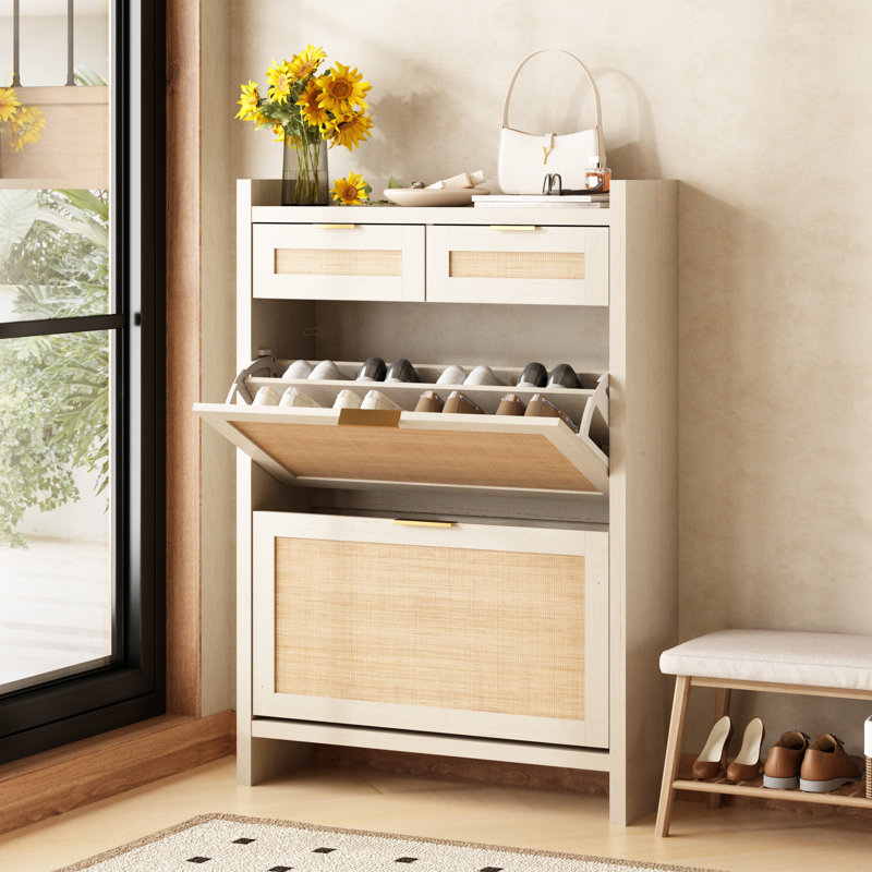 Armoire de rangement pour chaussures 16 paires avec 2 tiroirs de rangement Ciauna, Blanc antique