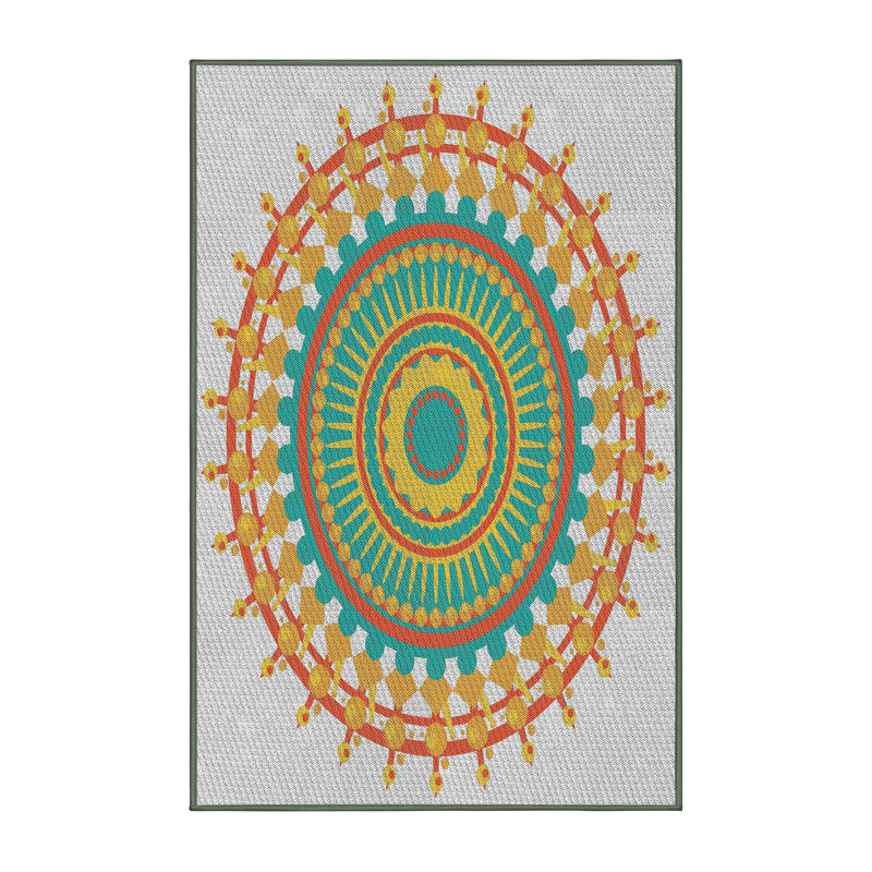 Tissé à la machine en laine et en polyester jaune/vert turquoise/rouge Tapis décoratif, Rectangle 8 pi x 12 pi