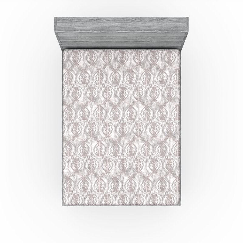 Palm Leaf Fitted Sheet, Warm Taupe White, King Fitted Sheet