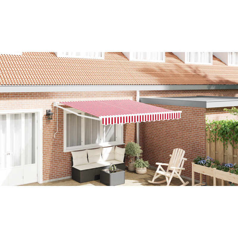 Brayden Studio Retractable Patio Awning, 300 cm W x 250 cm D, Red/White Striped