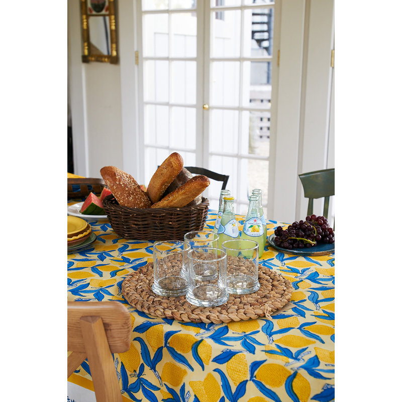 Lemon Tree Tablecloth - Blue/Yellow, 59" W x 86" L