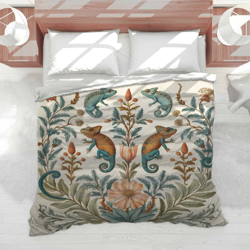 Chameleon Floral Illustration Comforter, Twin Extra Long