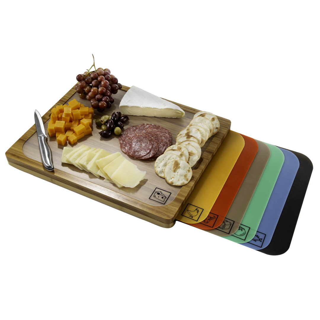 Bamboo Cutting Board with 7 Color-Coded Cutting Mats Seville Classics