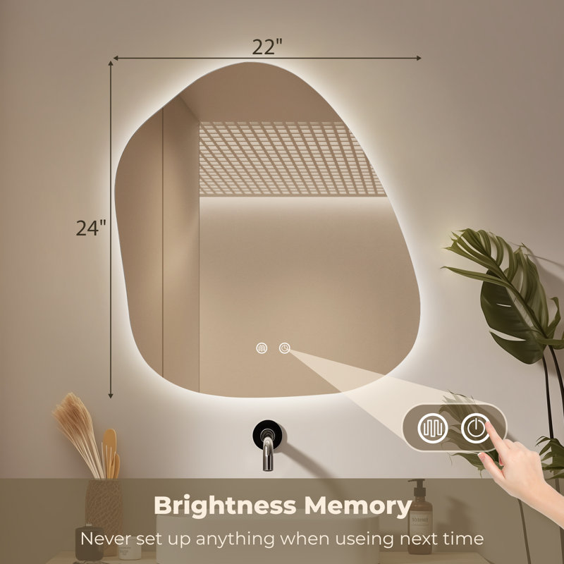 Miroir à DEL pour salle de bain - Miroir de salle de bain avec lumières, capteur tactile à intensité variable et fonction antibuée