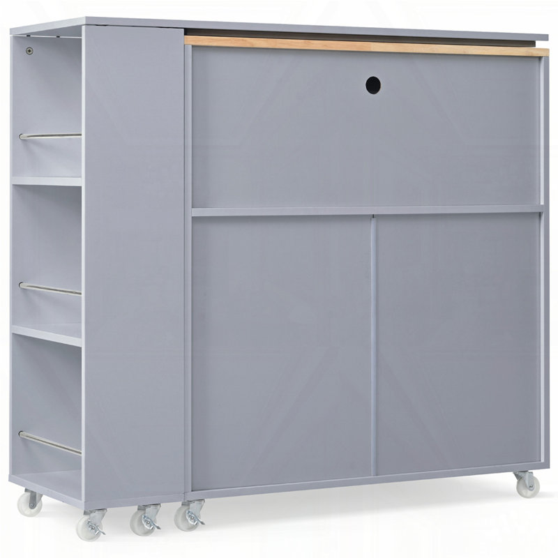 Îlot de cuisine roulant avec table allongée, Bleu/gris