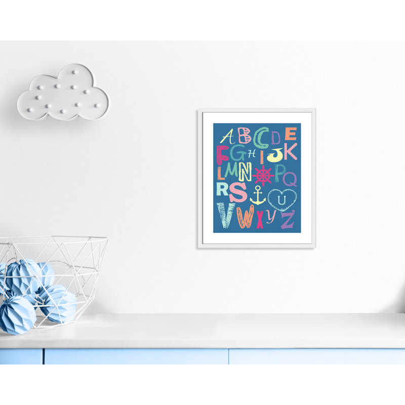 Alphabet imprimé sur papier, H 24,5 po x l 20,5 po x P 1,18 po, Encadré de boîte blanc