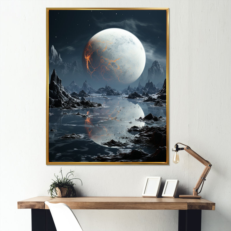 Blanc et gris Infinite Cosmos I - art mural de la planète espace, Cadre doré simple, H 44 po x l 34 po x P 1,5 po