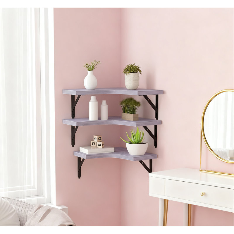 Corner Floating Shelves Set Of 4, Rustic Wood Wall Mounted Storage Display Shelves For Home Decor, Bathroom, Kitchen, Bedroom, Living Room, Office