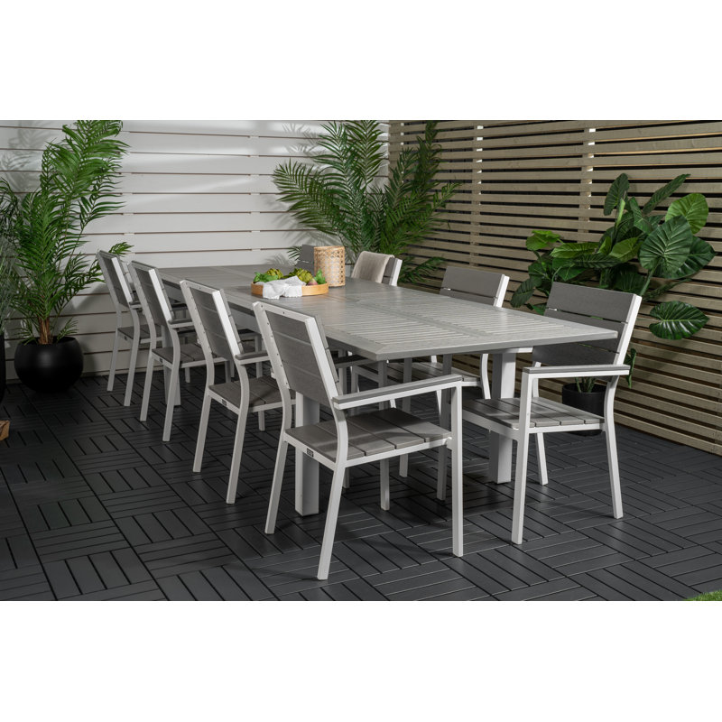 Jayesh 8 - Person Patio Dining Set with Extendable Rectangular Table, Grey