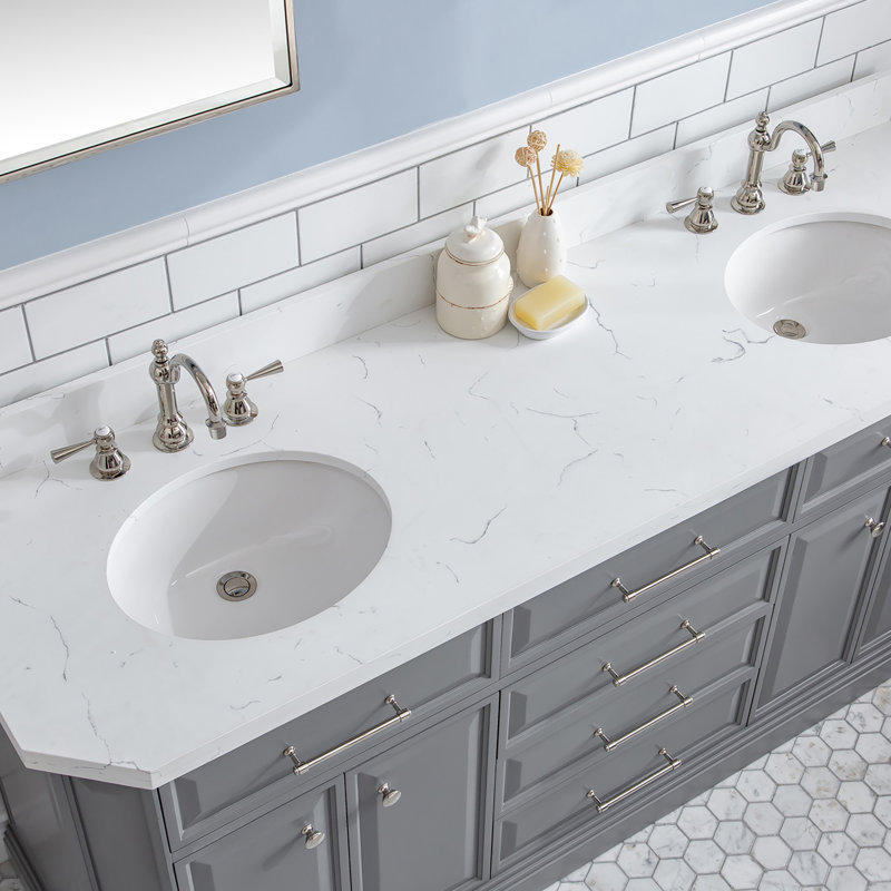 Ensemble de meuble-lavabo double 72 po Bruning, Gris cachemire, Nickel poli