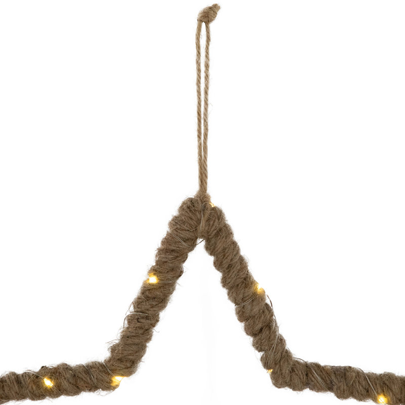 Lighted Jute Wrapped Star Silhouette Christmas Hanging Decoration - 11.5"