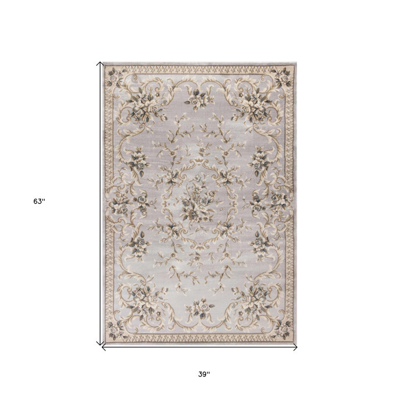 Vianney Oriental Slate Area Rug, Rectangle 3'3" x 5'3", Light Gray