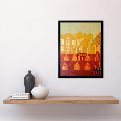 Vintage Folk Art Mid Century Cityscape - Single Picture Frame Print