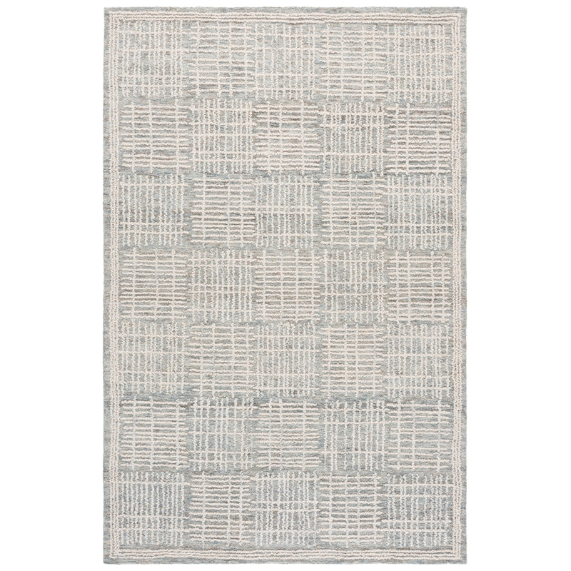 Wenee Abstract Hand Tufted Wool Cotton Geometric Rug in Dark Gray/Ivory, Rectangle 5' x 8'