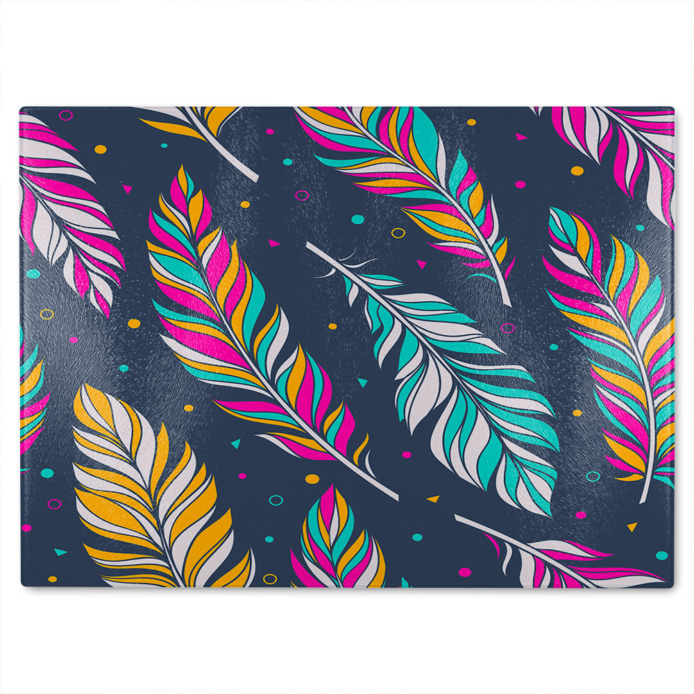 Retro Color Feathers Glass Chopping Board