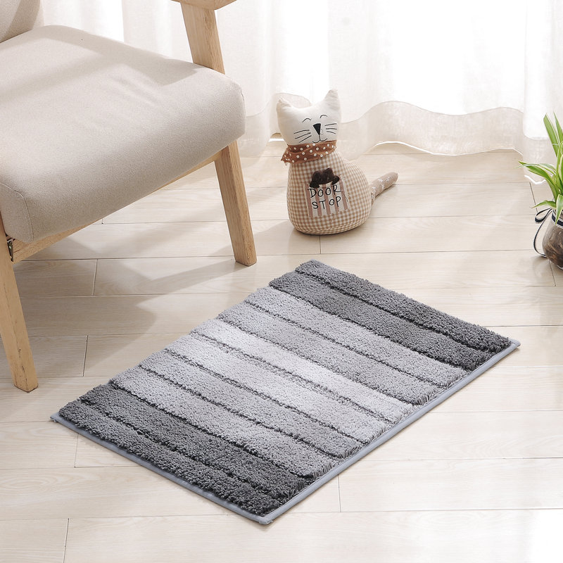 Meader Non-Slip Bath Rug, 31.5" W x 20" L, Gray Stripped