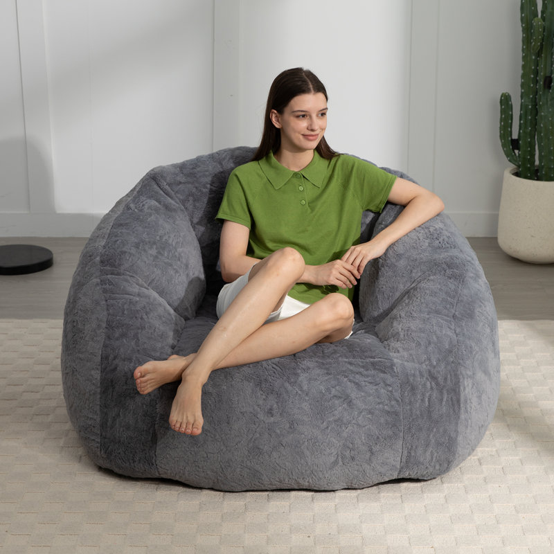 Pouf géant en fausse fourrure en forme de coquillage, fauteuil d'appoint confortable avec dossier de soutien