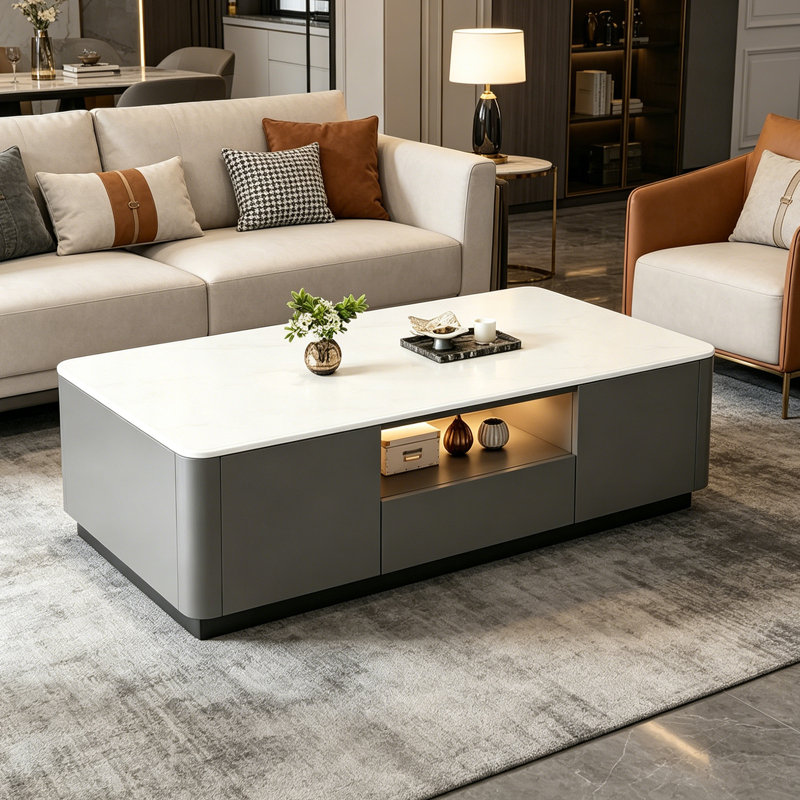 Table basse avec rangement Minimalist, H 14,56 po x L 47,24 po x l 23,62 po, Blanc